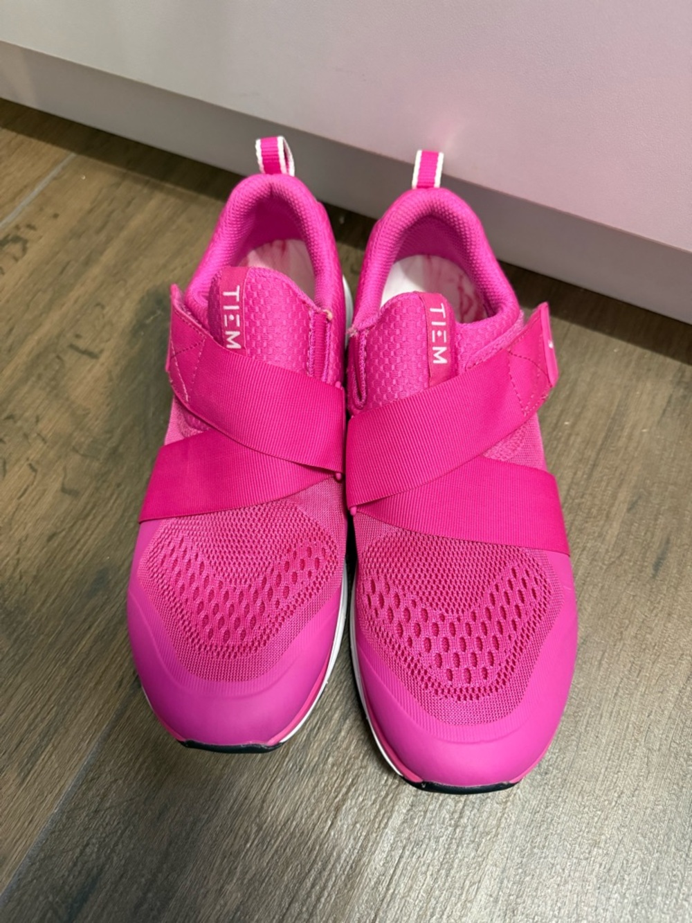 TIEM Hot Pink Slip-On Cross-Strap Women’s Sneakers